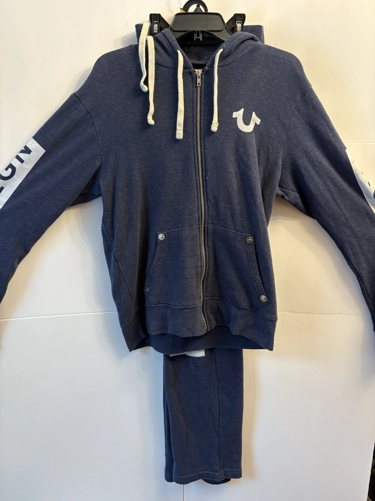 VTG Men’s True Religion Buddha Logo Navy Blue Full Zip Up Hoodie And Pants Med