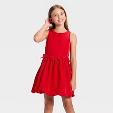 Girls' Short Sleeve Bubble Hem Dress - Cat  Jack Wine Red