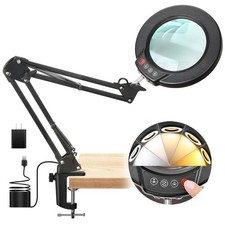 10X Magnifying Glass with Light and Clamp, Real Glass Lens, 5 Color Modes LED...