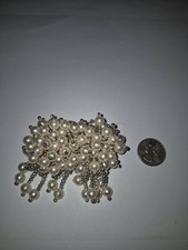 Vintage Hair Clip Barrette Dangling Faux Pearls TT17