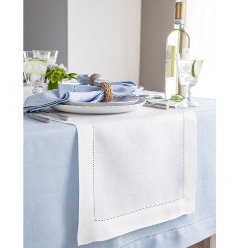 Solino Home Linen Table Runner 14 x 120 for Fall White Color Classic Hemstitch - Picture 4 of 6