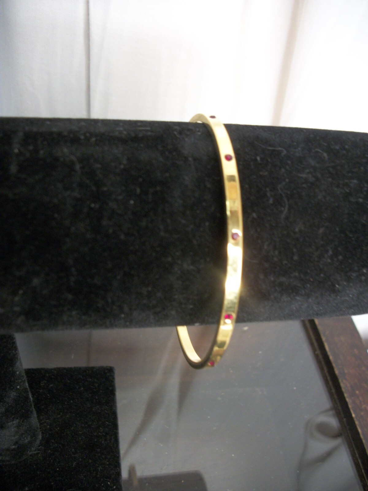 Vintage Monet Bracelet Bangle Gold Tone with Red Rhinestones, Signed