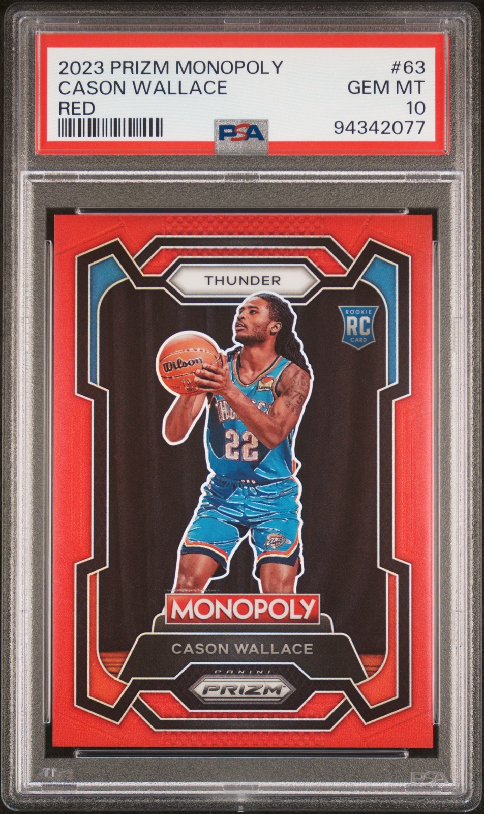 2023 PANINI PRIZM MONOPOLY RED #63 CASON WALLACE 65/99 PSA 10