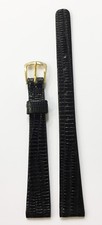 VINTAGE 11MM BLACK GENUINE LIZARD LEATHER STRAP BAND GOLD TONE BUCKLE NOS