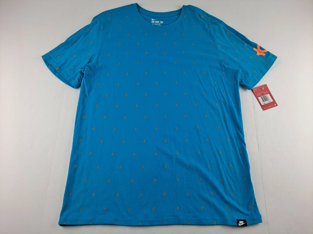 NEW Nike KD Men L Blue Multi Thunder All Over T Shirt Athletic Cut