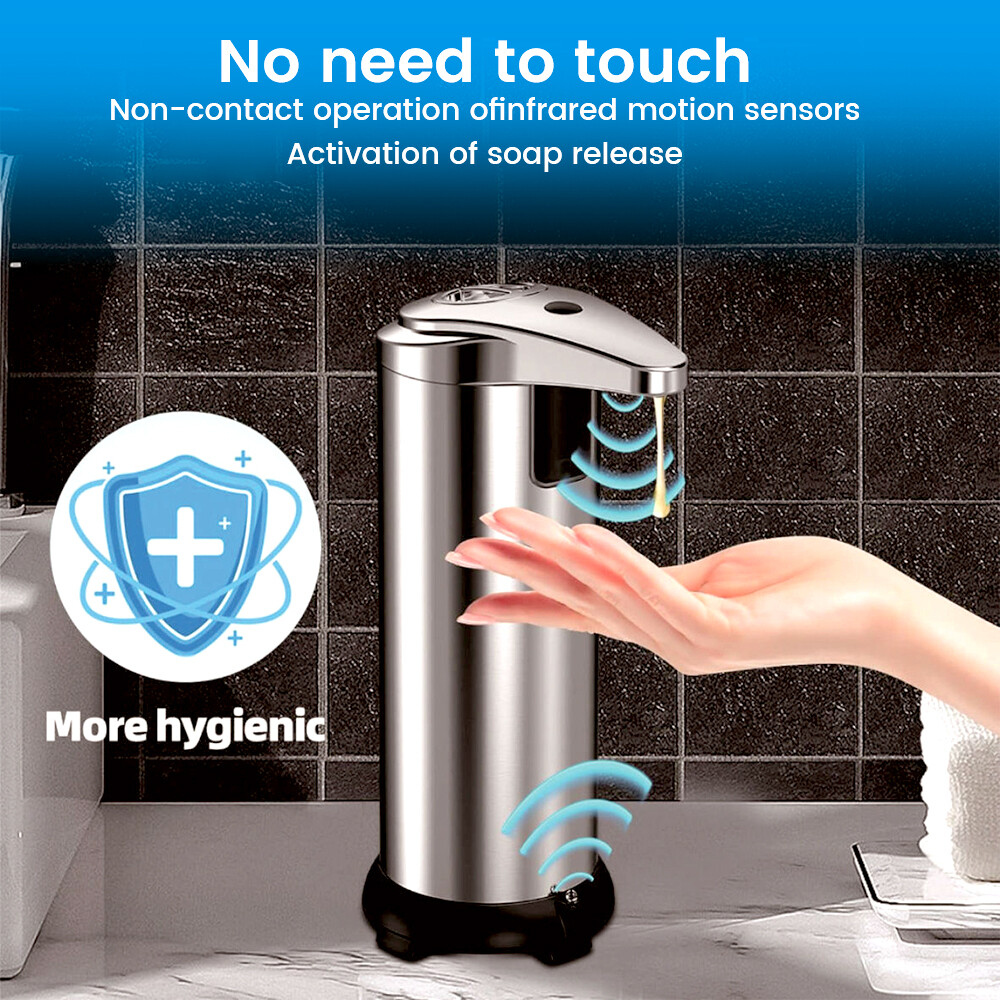Touch-Free Rechargeable Soap Pump Dispenser Auto Handfree Sensor Stainless 280ML