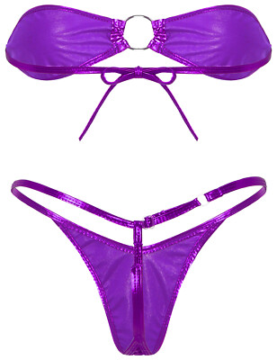 新品Espieguビキニset パープル［S-M］ Sexy Womens Shiny Metallic Bikini Set Strapless Bra Top G
