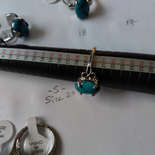 Silver Ring Oval Turquoise Colour Stone Sizes 16 17 18 20 & 21 - Picture 9 of 16