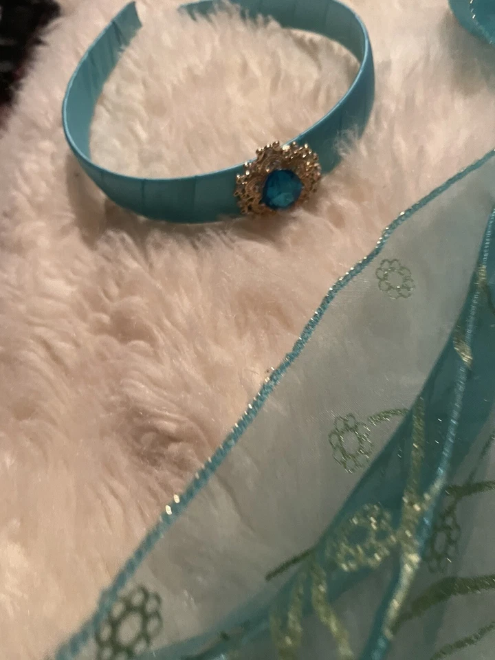 Disfraz clásico infantil Aladdin película en vivo princesa jazmín verde azulado talla 6 + diadema Foto 3 de 4