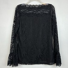 Black Lace Top Womans M Sheer Long Sleeve Whimsigoth Witchy Blouse Dark Feminine
