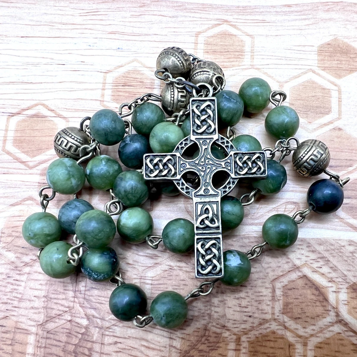 Handmade in Scotland Anglican Prayer Beads Rosary Celtic Cross Jade Green