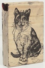 Beautiful Sitting Cat Rubber Stamp feline animal pet Wood Mounted
