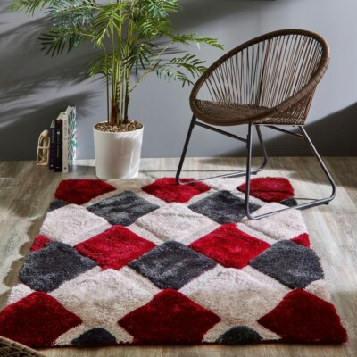 Origins 3D Geo Shaggy tiefer Stapel geschnitzter moderner Teppich rot 80 x 150 cm 
