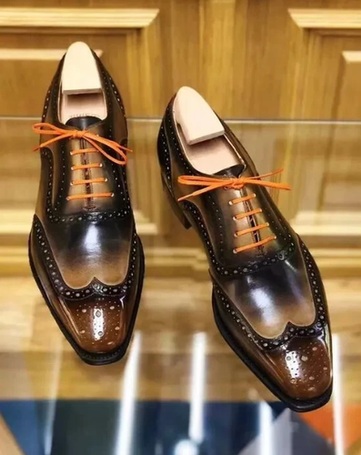 Nuevos zapatos formales para hombre hechos a mano de cuero multicolor Oxford punta de ala brogue con cordones - Imagen 15 de 15