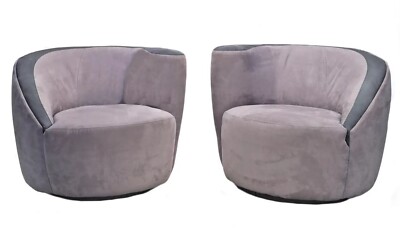 Pair of Grey Nautilus Swivel Club Corkscrew Chairs Attributed to Vladimir Kagan