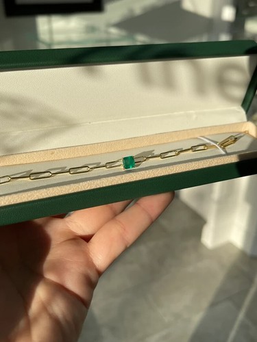 1,80 Karat natürlicher Asscher-Schliff Smaragd Solitär Büroklammer Alltag Armband 14K - Bild 7 von 9