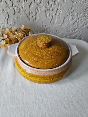 Italy Pottery Gold Honey Colored Covered Casserole Dish READ