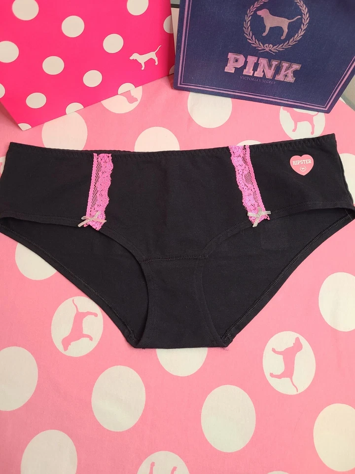 Braguita hipster de algodón y encaje con logotipo de lámina VS ROSA DE COLECCIÓN talla Lg Foto 2 de 4