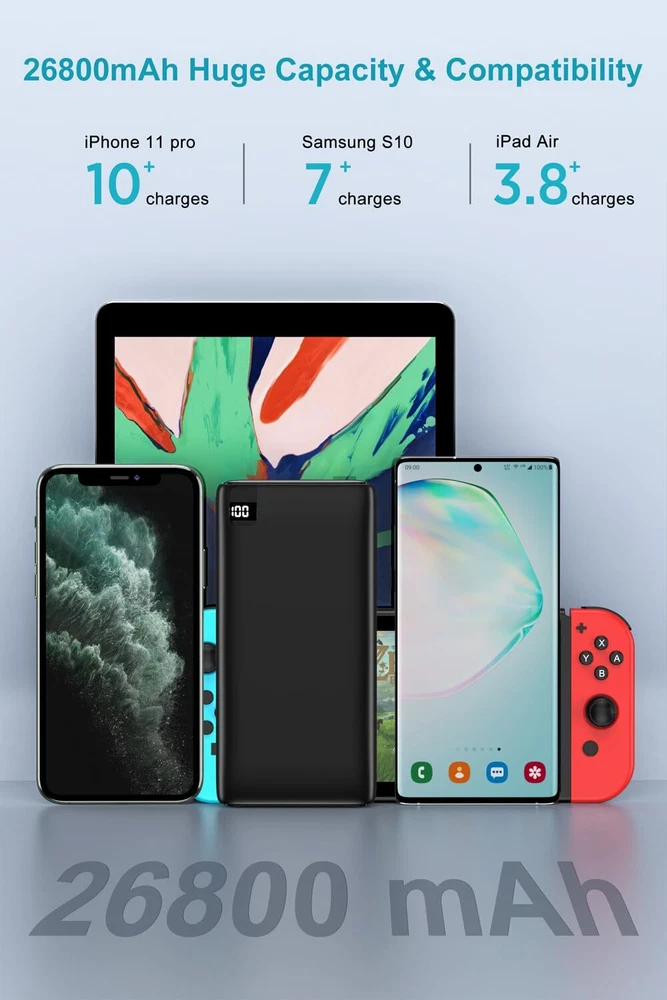 Power Bank 26800mAh Portable Charger, High Capacity Charger Compact External ... Power Bank 26800mAh Portable Charger, High Capacity Charger Compact External ...