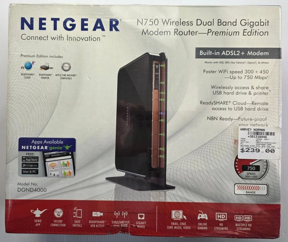 Netgear DGND4000-100AUS N750 Wireless Dual Band Gigabit Modem Router Premium - Image 4 of 4