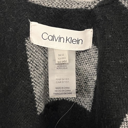 NWT Calvin Klein Cape Poncho Shawl Women's One Size Black Gray Colorblock - Picture 6 of 12