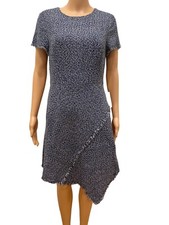 NWT ELIZA J ASYMMETRICAL TWEED FRINGE HEM NAVY WOMEN’S DRESS Size 8