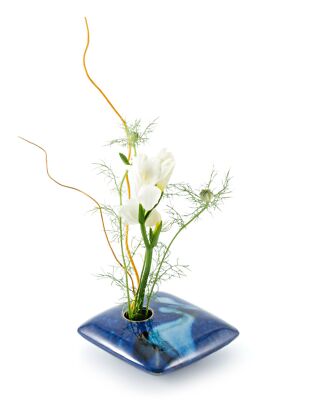 Square Ikebana Flower Vase Blue Wave