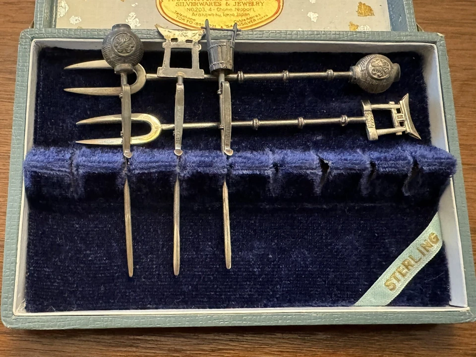 Vintage Sakai Silver Smiths Japan Sterling Silver 2 Forks Skewers Lapel Pins - Image 2 of 4
