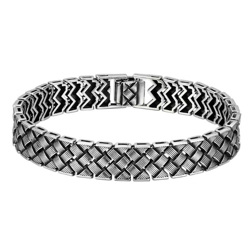 Pure 925 Sterling Silver Chain Men 12mm Square Braided Bracelet 32