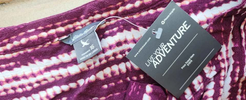 Vestido Eddie Bauer Sin Mangas Blanco/Púrpura Cordón en la Cintura, Bolsillos Talla 16 Nuevo con Etiquetas Foto 3 de 4