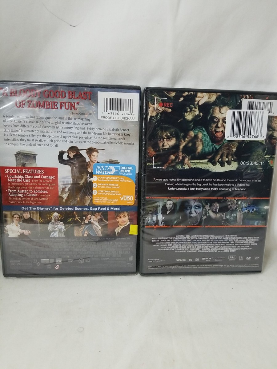2 ZOMBIE HORROR DVDs Pride and Prejudice and Zombies 2016