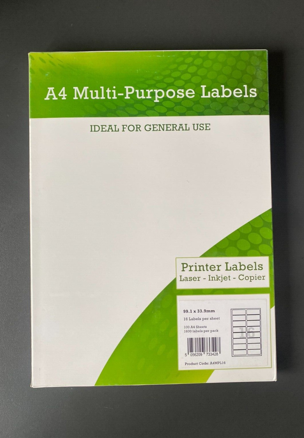 A4 Multi-Purpose Matte Labels 16 Per Sheet 99.1 x 33.9mm - 100 Sheets (INC VAT)