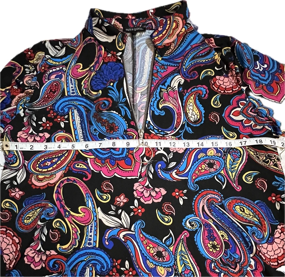 Vestido de cachemira colorido Ava & Grace hasta la rodilla mangas 3/4 cuello en V para mujer talla grande Foto 3 de 4