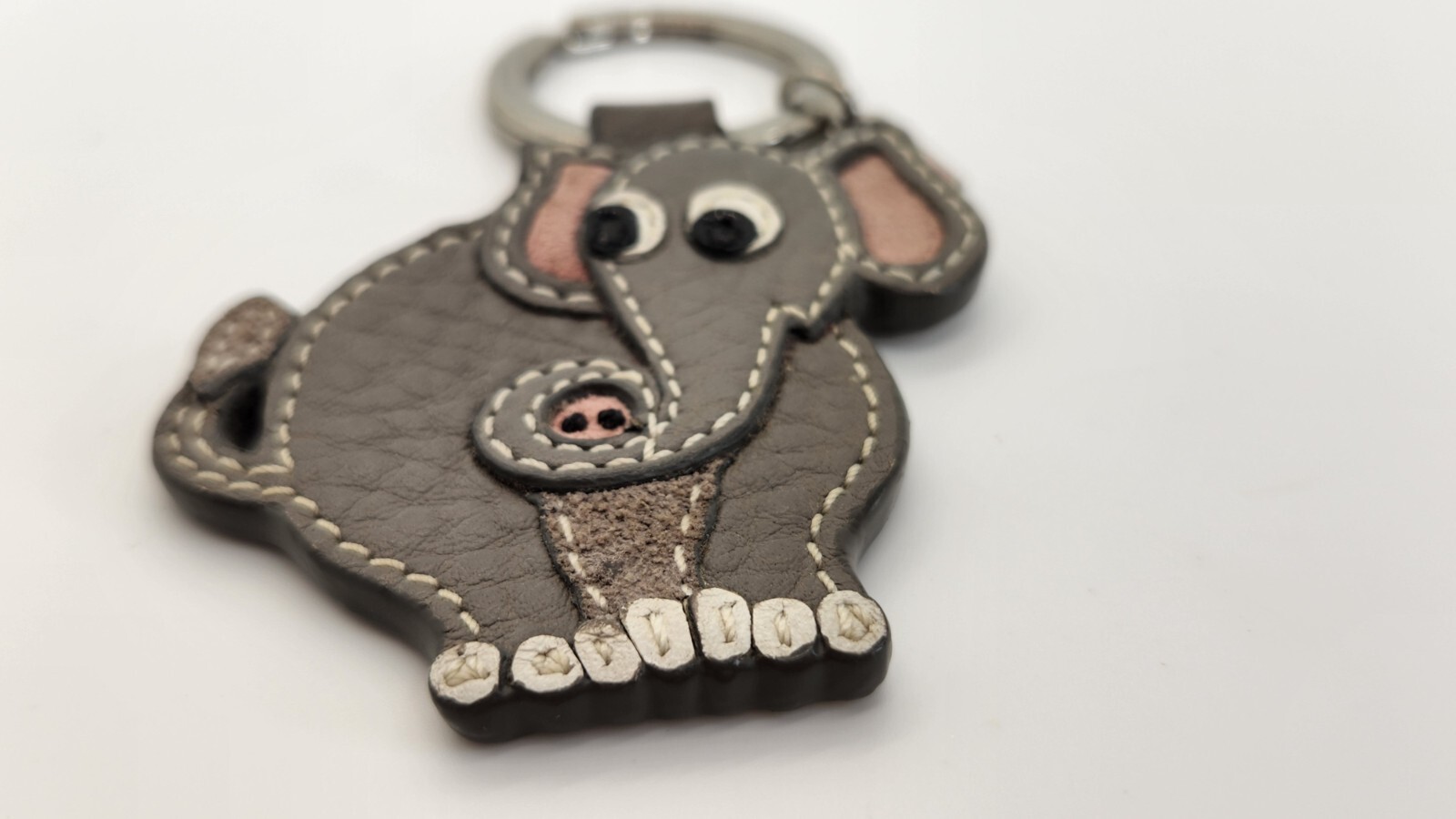 Coach Leather Elephant Keyring Bag Charm Grey Pink Wh… Gem