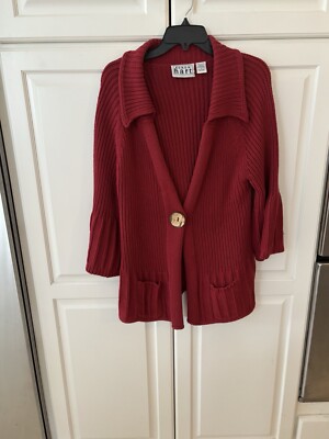 VTG Keren Hart Red Preppy Chunky knit Single Button Cardigan Sweater Women M