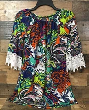 Women Boho Top Size S-M Paisley Lace Off Shoulder Festival Peasant Cottagecore