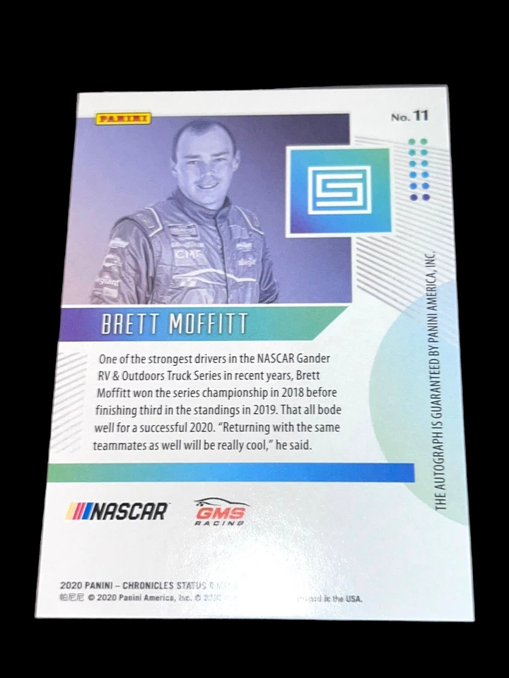 Brett Moffitt 2020 PANINI CHRONICLES STATUS PACK PULLED NASCAR signed card #300 - Image 2 of 2