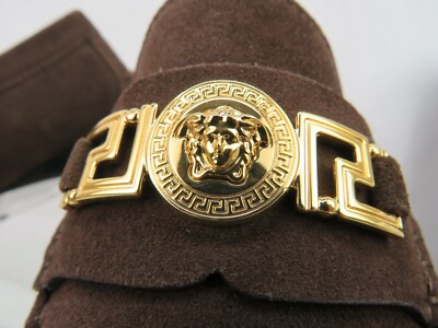 NIB VERSACE BROWN SUEDE GOLD MEDUSA HEAD LOGO LOAFERS 44 11  display picture 1