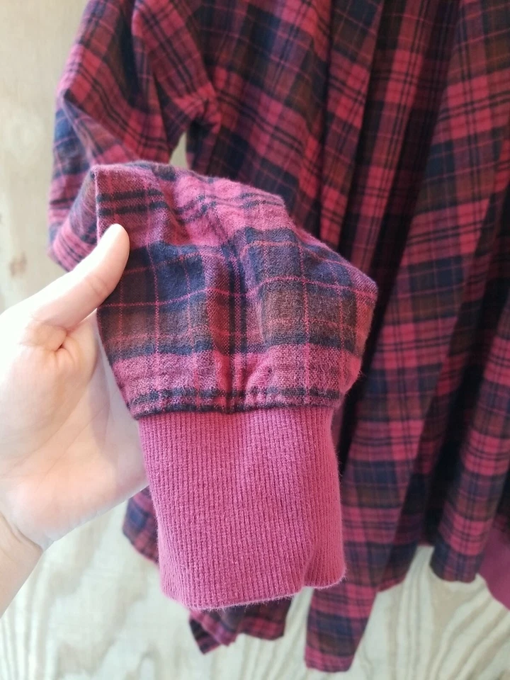 ALTERNATIVE Cárdigan Mujer Manga Larga Frente Abierto Franela Cuadros Algodón.Talla S Foto 4 de 4