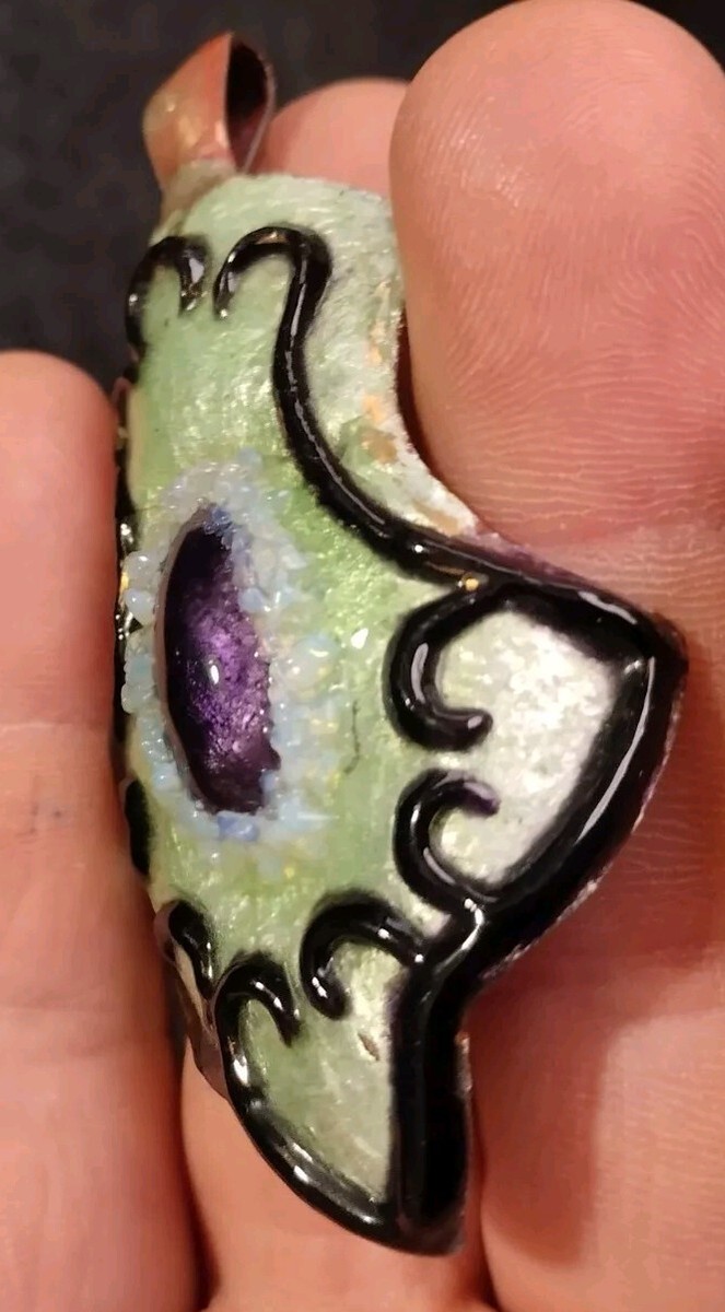 Pendentif Vintage Andrée Bazot Paris - Émail Sur Cuivre Signé - Années 60-70