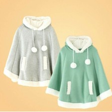 Femme Cape Poncho Manteau Enveloppant Polaire Chauve-Souris Manche à Capuche
