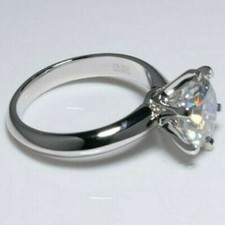 3CT Round MOISSANITE Womens ENGAGEMENT RING 14K WHITE GOLD PLATED Tests Positive
