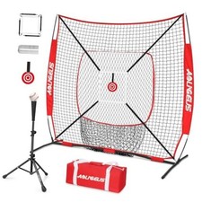 6'x6' Baseball Softball Pitching Net Practice Net,Batting Tee 6 x 6 FT Red