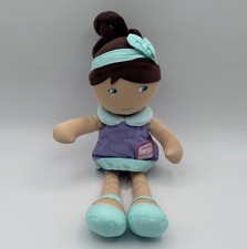 Doudou et Compagnie Paris Doll Brunette Girl Purple Dress Plush Stuffed 13"