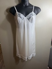 Vintage Kayser Full Slip White Nylon Tricot Lace Trim USA Sz 36