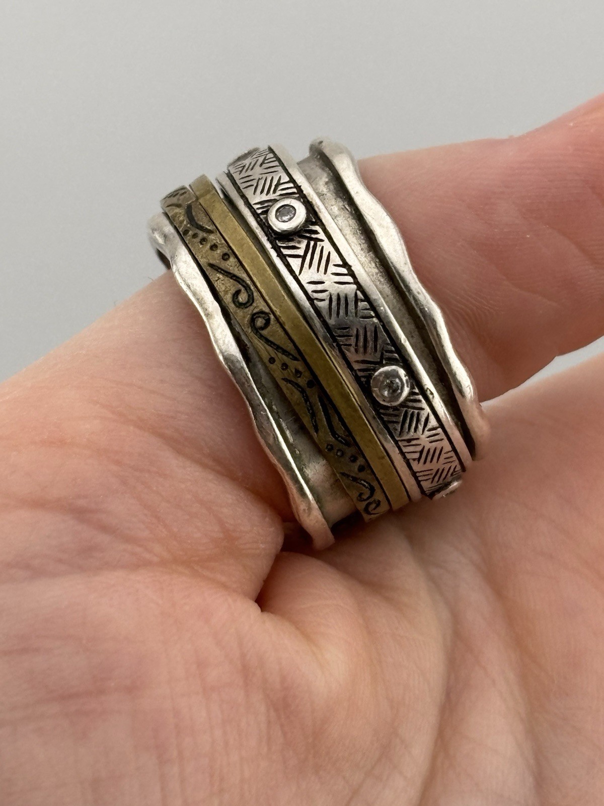 Silpada Pattern Spinner Ring Sterling Silver Bras… - image 16