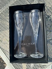 Pair Of Galway Crystal Classy Champagne Flutes Boxed Excellent Condition