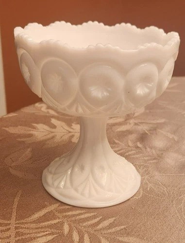 Beautiful Vintage Pedestal Milk Glass Candy Dish Unique Design
