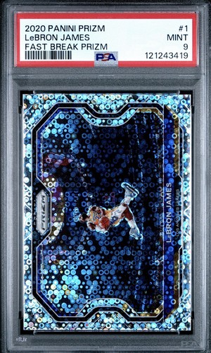 2020 Panini Prizm LeBron James #1 Fast Break Disco Prizm Kobe Tribute Dunk PSA 9