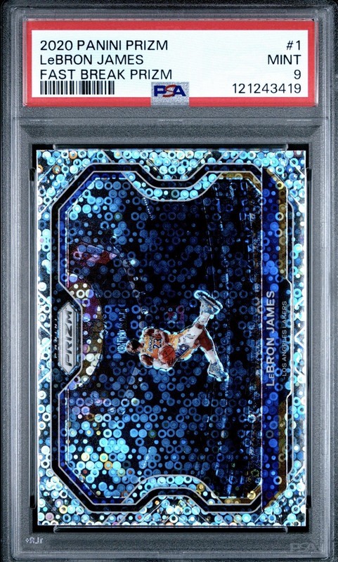 2020 Panini Prizm LeBron James #1 Fast Break Disco Prizm Kobe Tribute Dunk PSA 9